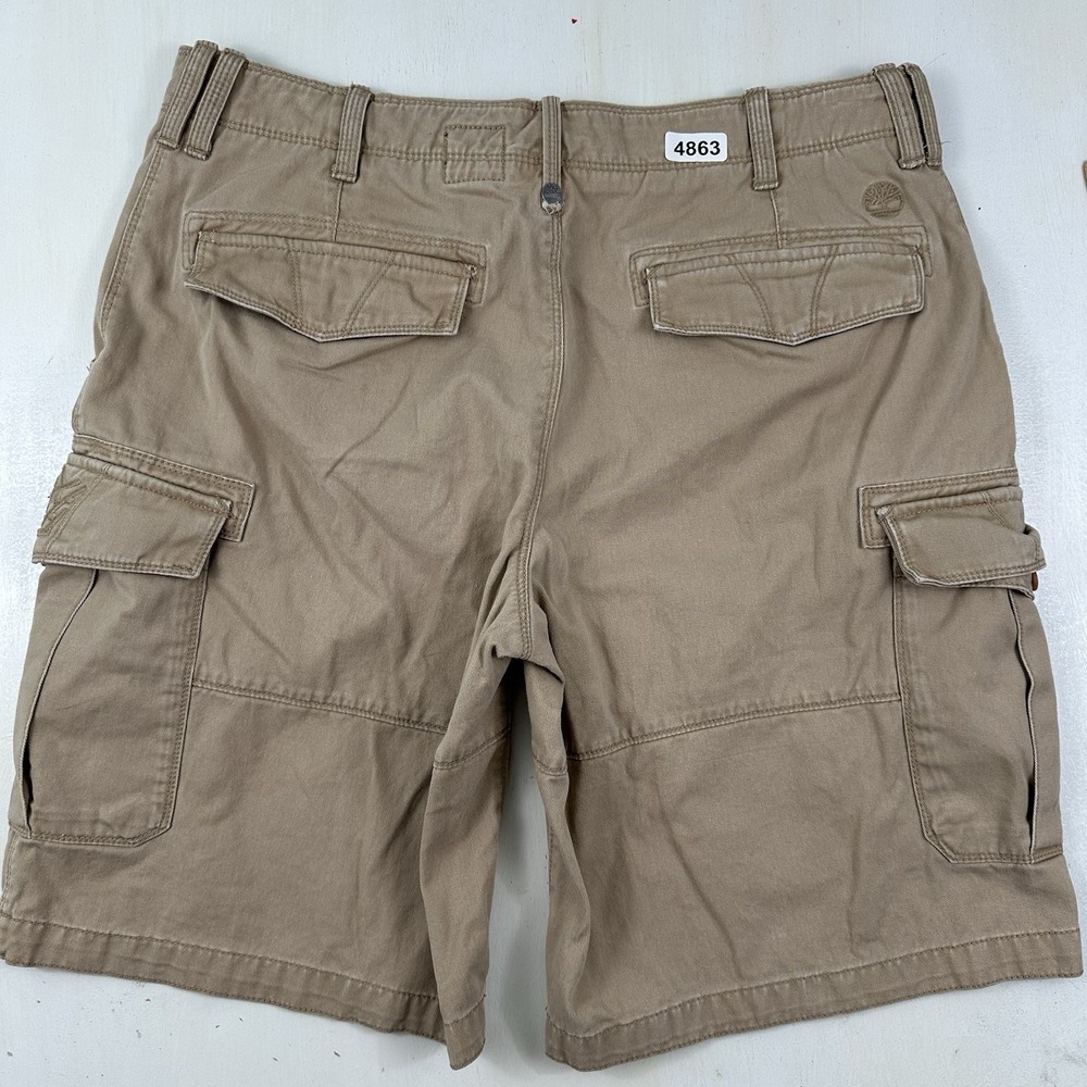 VTG Timberland‎ Big Logo Cargo Shorts Mens 36 X 11 Baggy Beige Khaki 90's Y2K